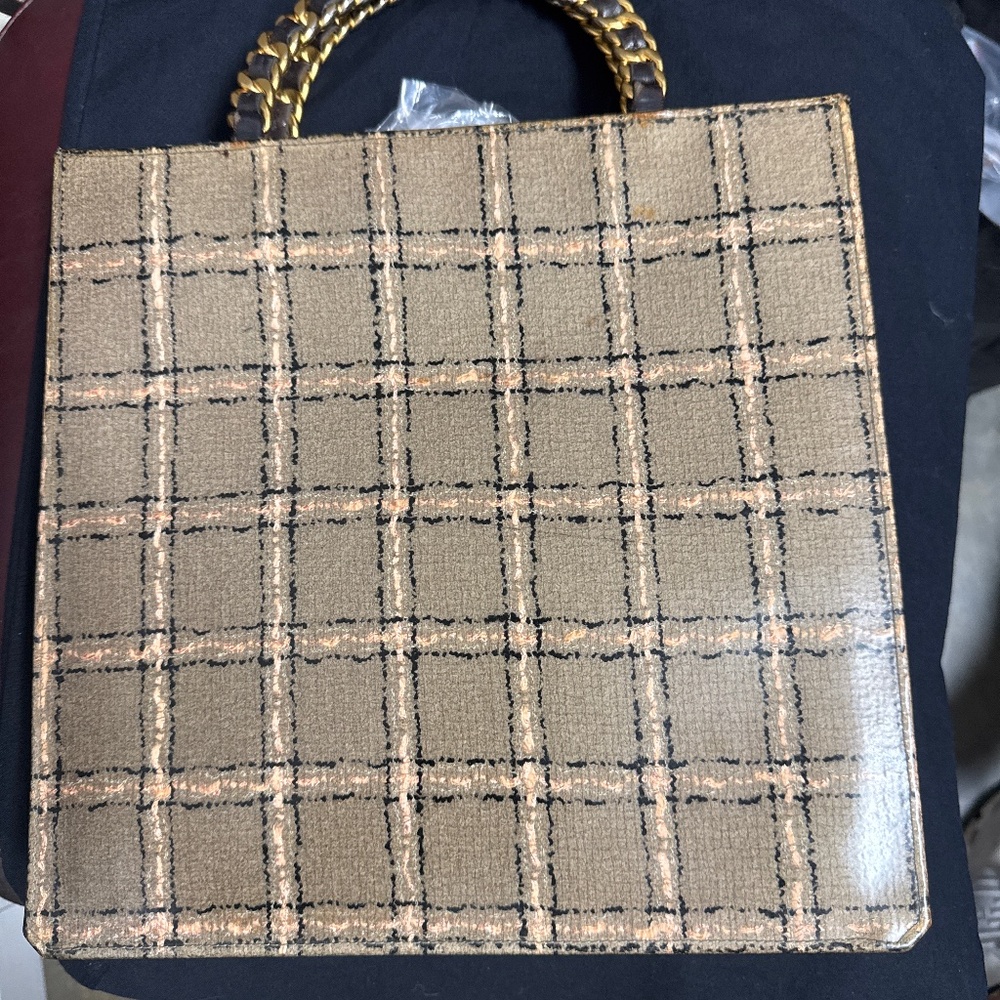 CHANEL Choco Bar Chain Hand Bag Enamel Leather Beige CC